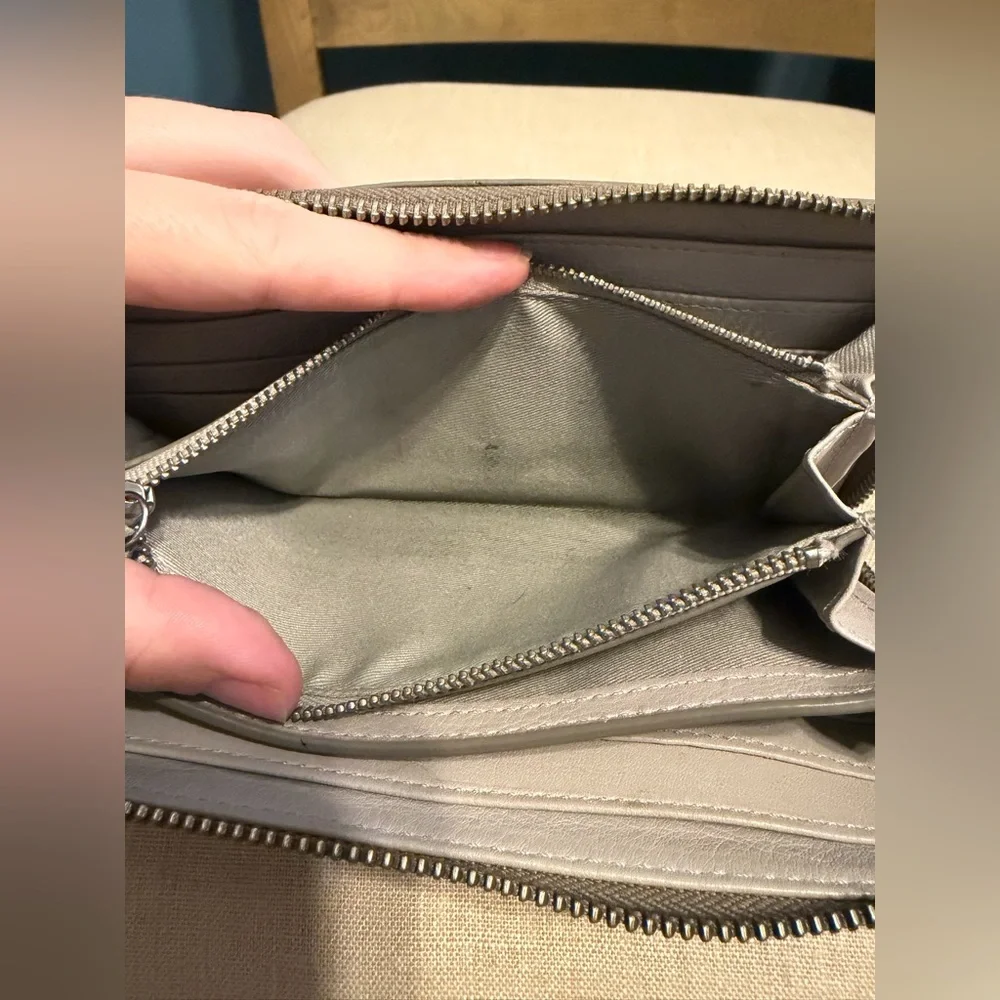 Fossil Silver Leather Zip-Around Wallet